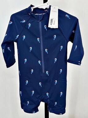 Janie and Jack Toucan Rashguard Swim Romper Blue 18-24 Months